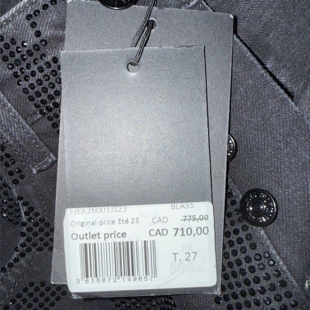 The Kooples Paris Jeans Size 27 Black Mid Rise Slim crop logo $700+ retail - Picture 12 of 15